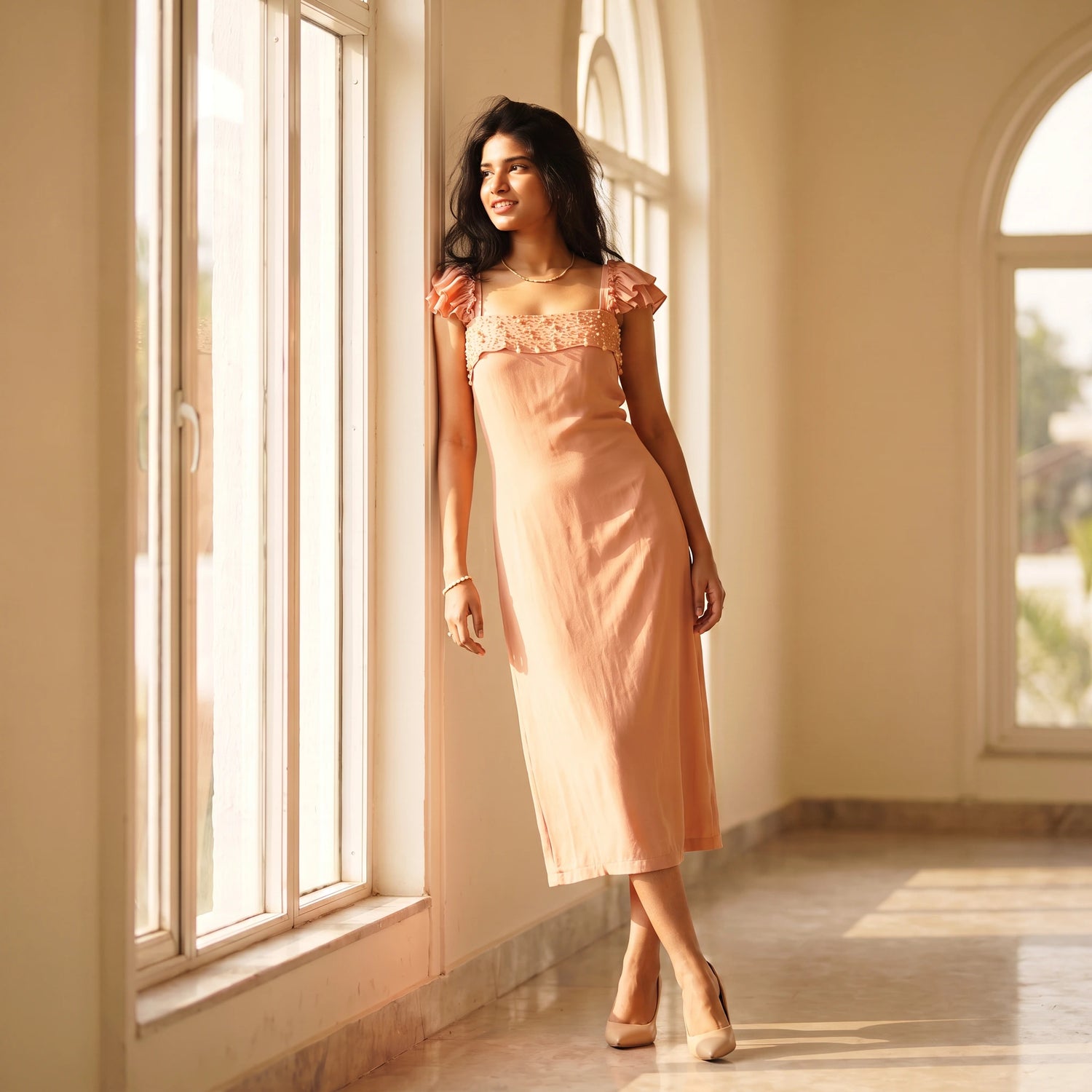 Rose Mist Midi Dress