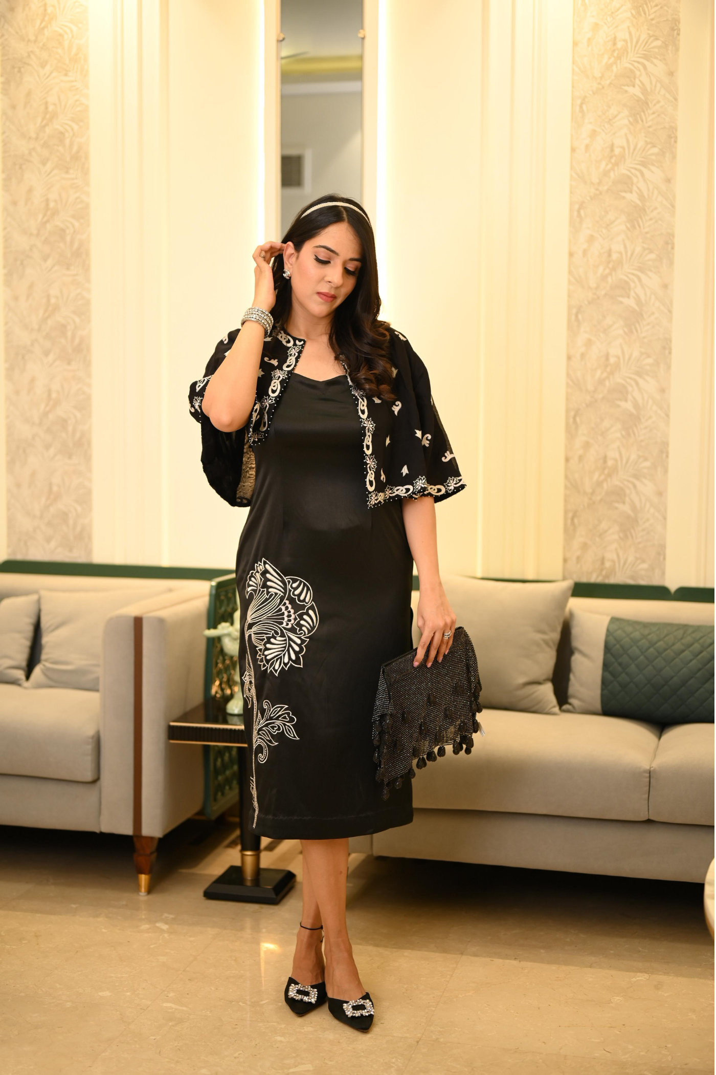 RIVA VAID - LEHR MIDI DRESS WITH CAPE