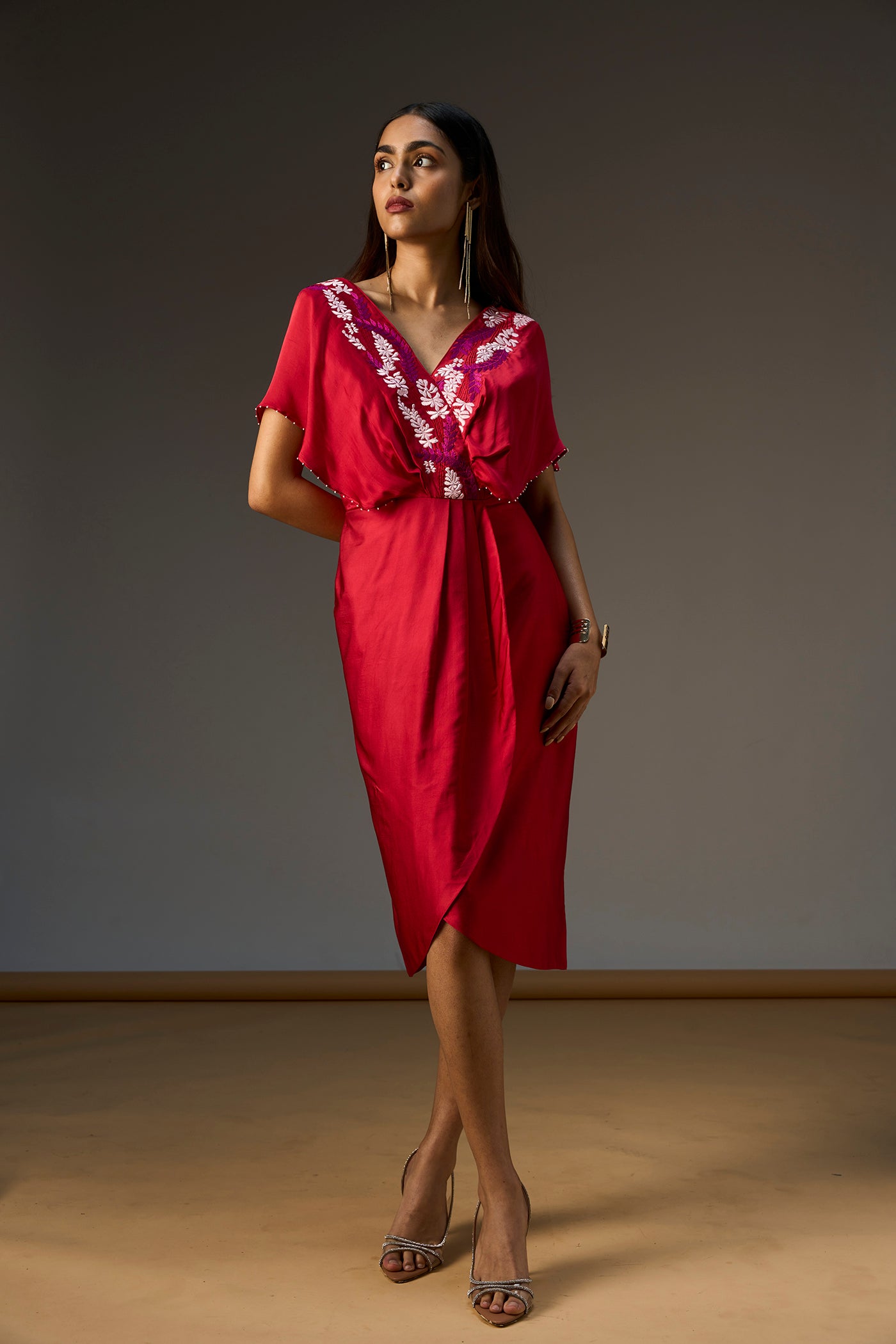 LEHR V NECK MOCK WRAP SHORT DRESS