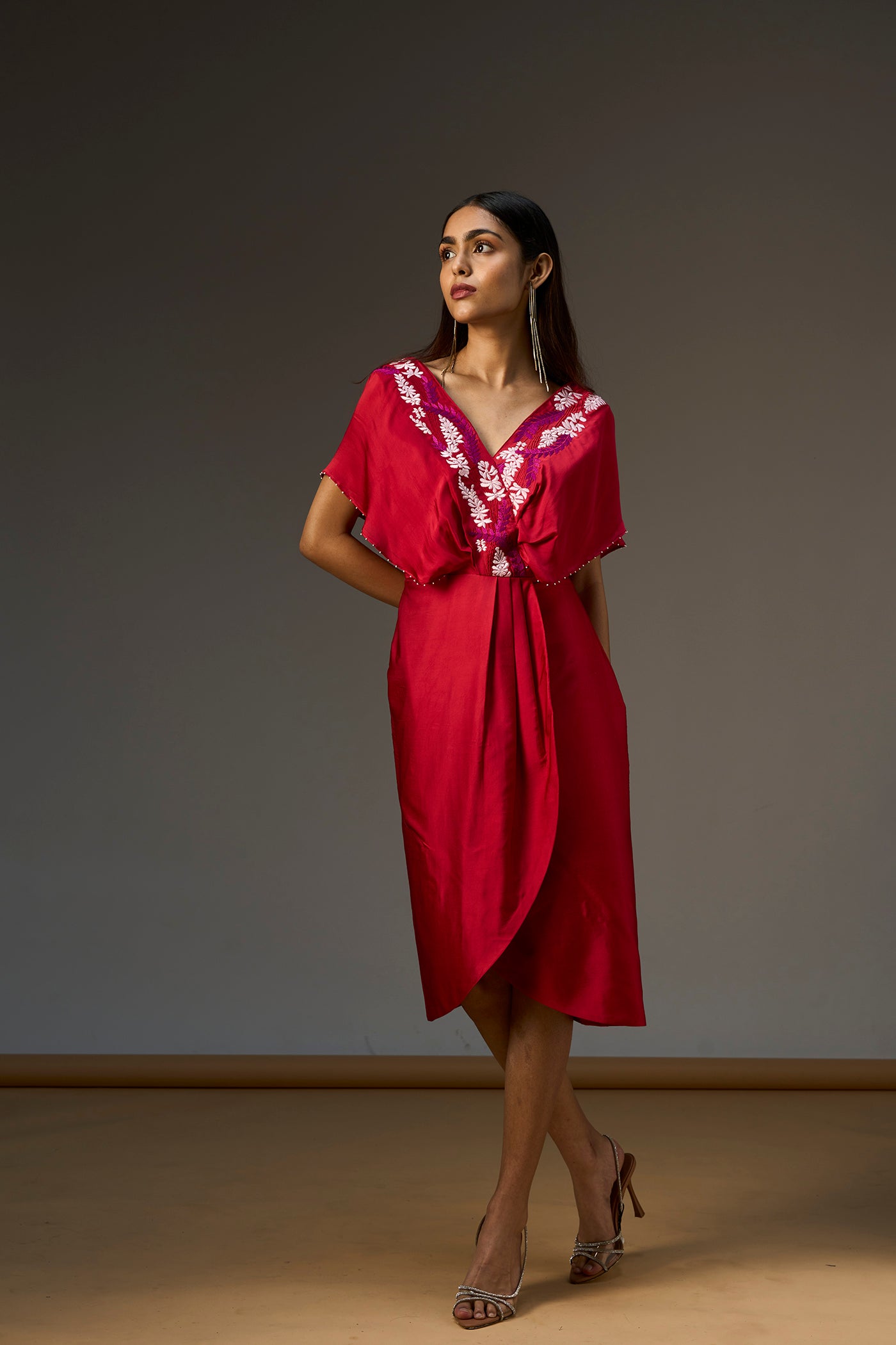 LEHR V NECK MOCK WRAP SHORT DRESS