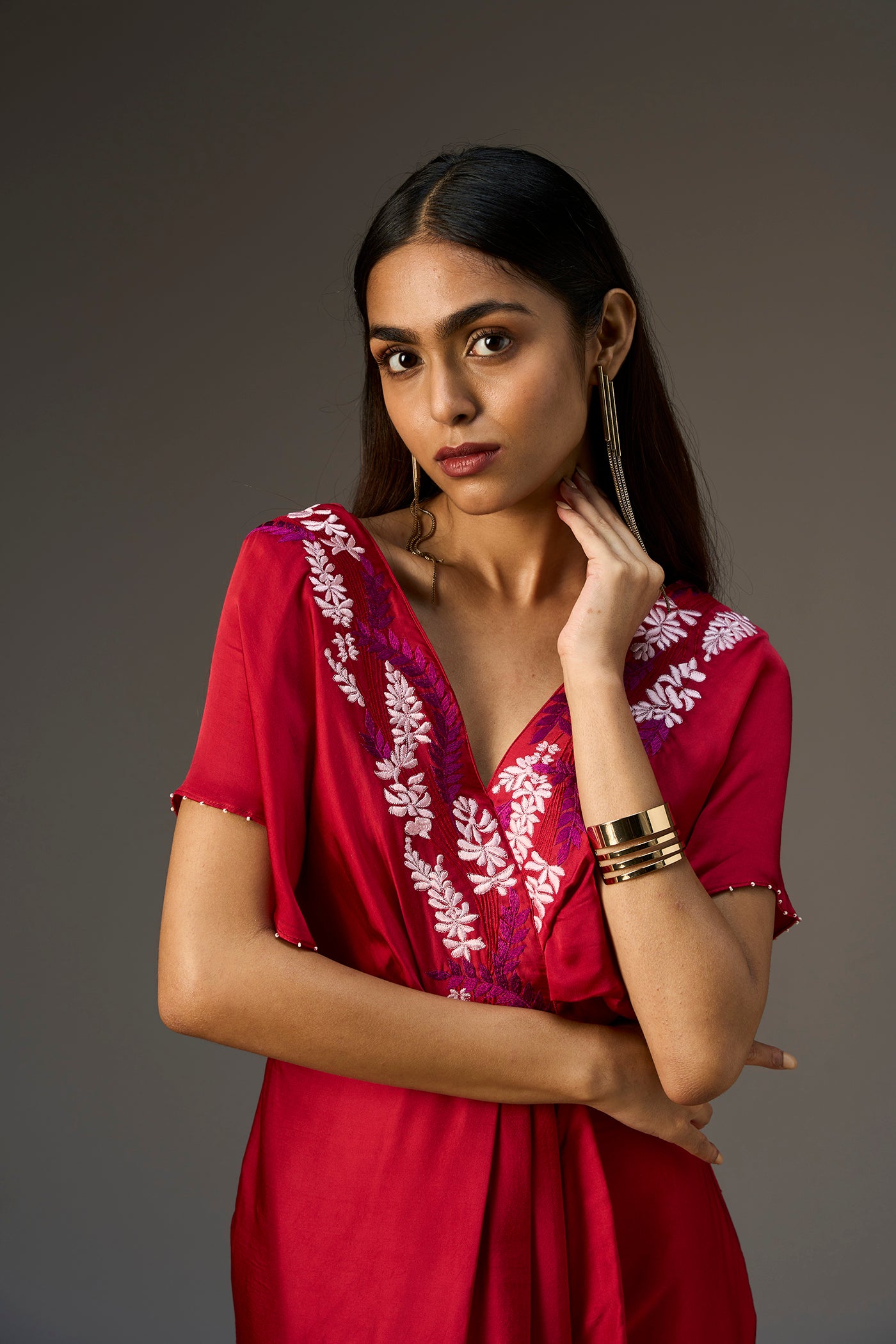 LEHR V NECK MOCK WRAP SHORT DRESS